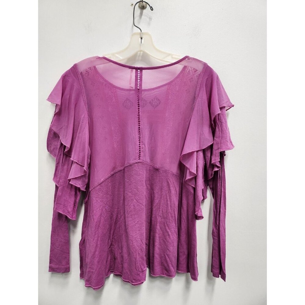 Free People Womens La Cienega Top Small Wisteria Purple Embroidered Sheer BOHO - Picture 11 of 12